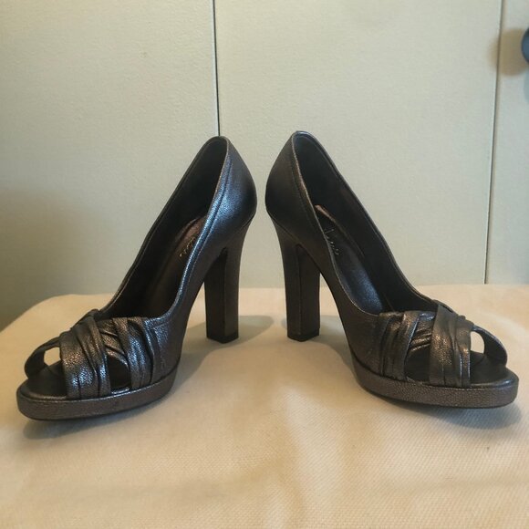 Cole Haan Tonya pewter-colored leather open-toe pumps sz 8 - Picture 8 of 16